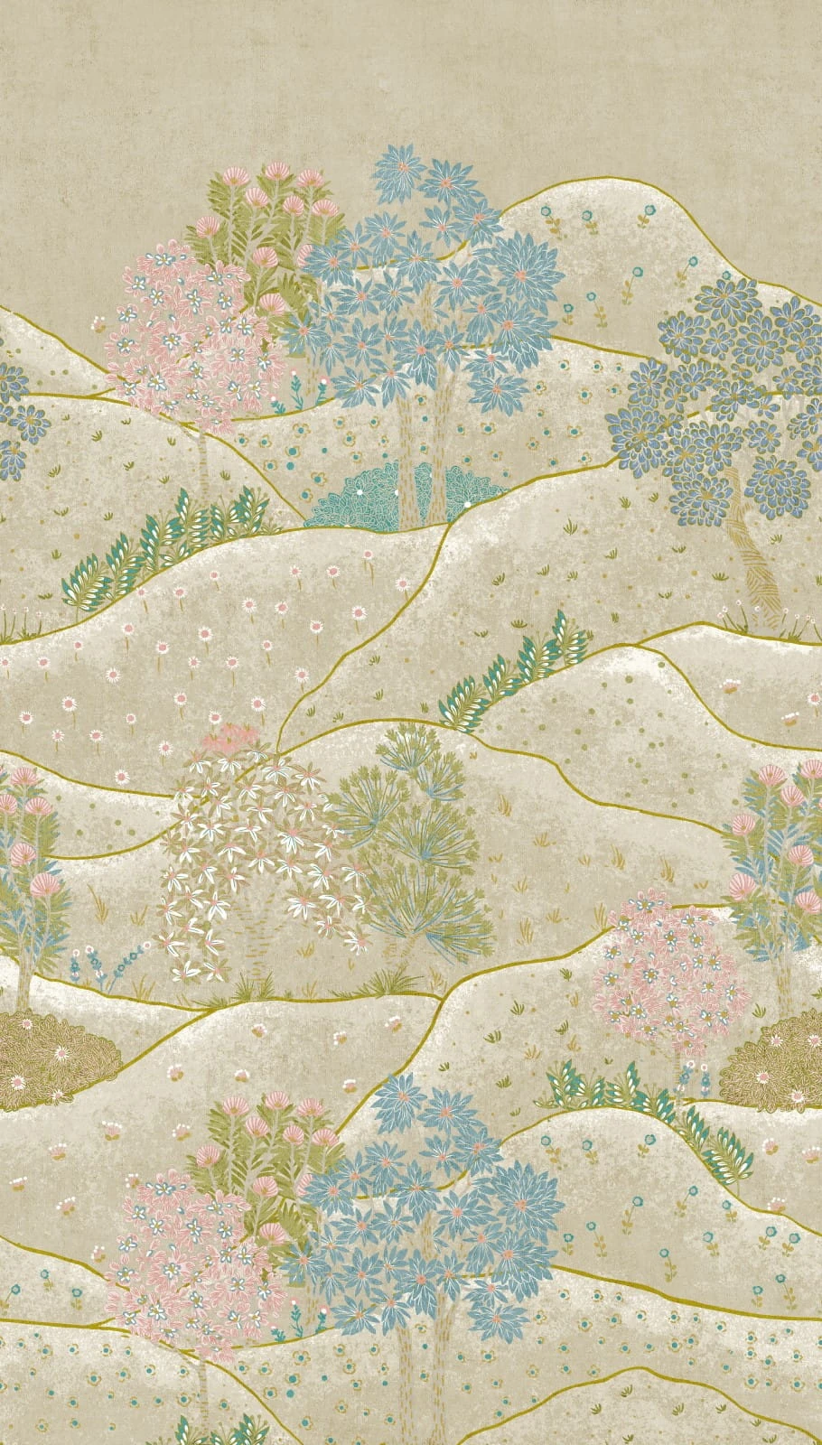 Digitaldruck Hügel Bäume Blumen Grün Grau Blau ML1801 4 Digitaldruck Hügel Bäume Blumen Grün Grau Blau ML1801 – Bild 2