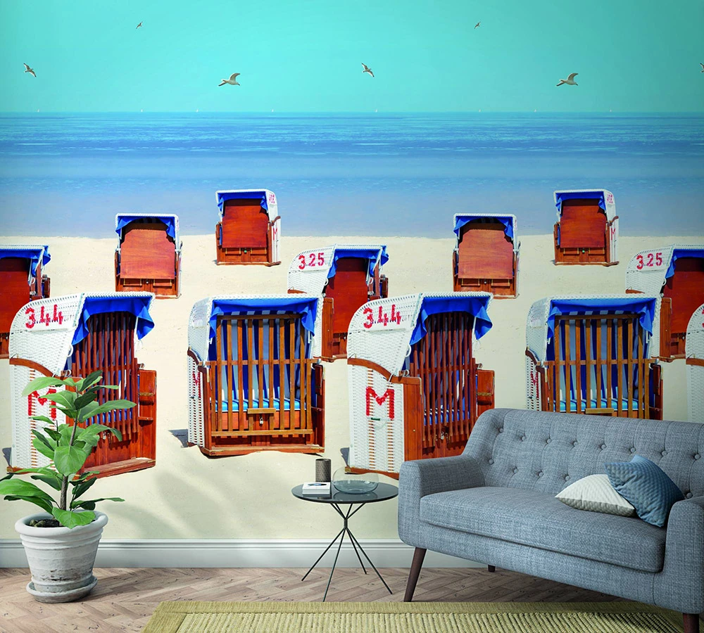 Fototapete Vlies Strand-Körbe See Blau Braun Beige 47218 3 Fototapete Vlies Strand-Körbe See Blau Braun Beige 47218