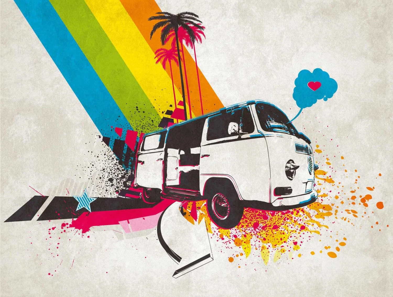 A.S. Creation Fototapeten Retro Auto Bus Palmen Weiß Bunt 38302-1 4 A.S. Creation Fototapeten Retro Auto Bus Palmen Weiß Bunt 38302-1 – Bild 2