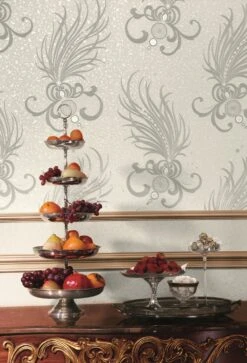 Glööckler Tapete Vlies Federn Weiss Glanz 54847 -Innentapete Harald Gloeoeckler Tapete Vlies Federn silberwei 3