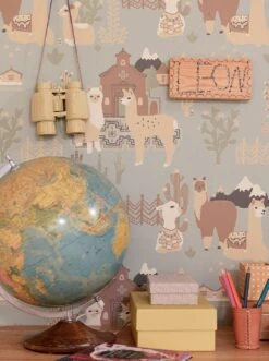 Tapete Lama Village Pastellgraublau -Innentapete Lama Village A 389363 2880x1440