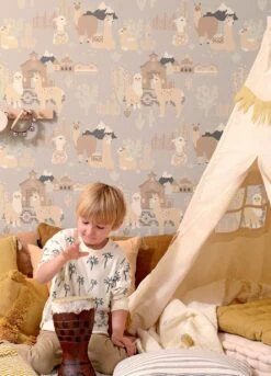 Tapete Lama Village Hellgrau -Innentapete Lama Village D 389361 2880x1440