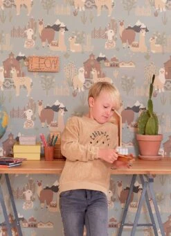 Tapete Lama Village Pastellgraublau -Innentapete Lama Village D 389363 2880x1440