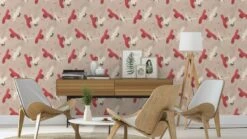 Tapete Barbara Home Collection Kranich Beige-Grau Rot