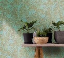 Tapete Vlies Blätter Blau Grün Metallic 31319 -Innentapete Tapete Vlies Blaetter blau gruen Metallic 31319 191642