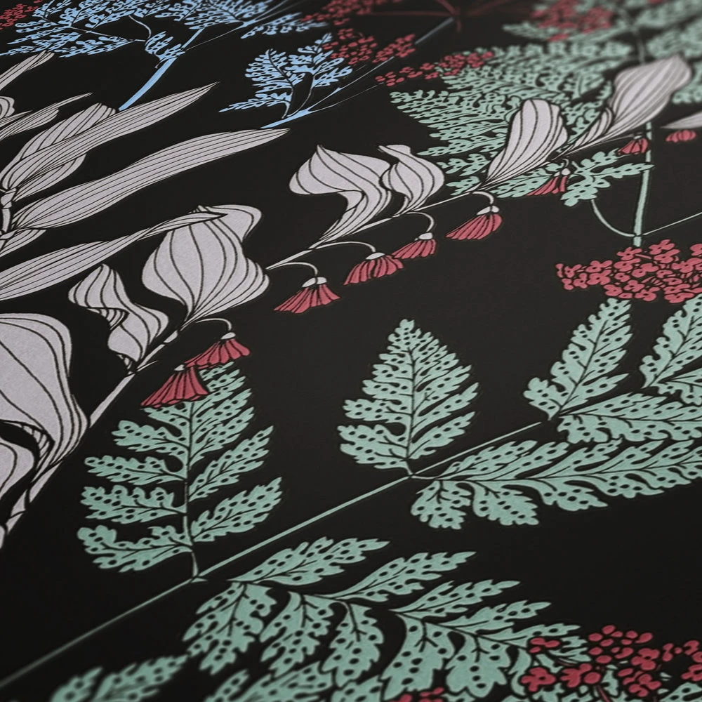 Tapete Vlies Floral Blumen Schwarz Grün Rot 37751-1 5 Tapete Vlies Floral Blumen Schwarz Grün Rot 37751-1 – Bild 3