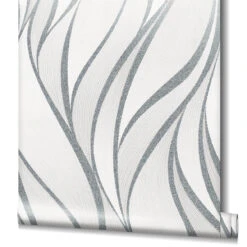 Tapete Vlies Grafisch Wellen Grau Glanz Novamur 82233