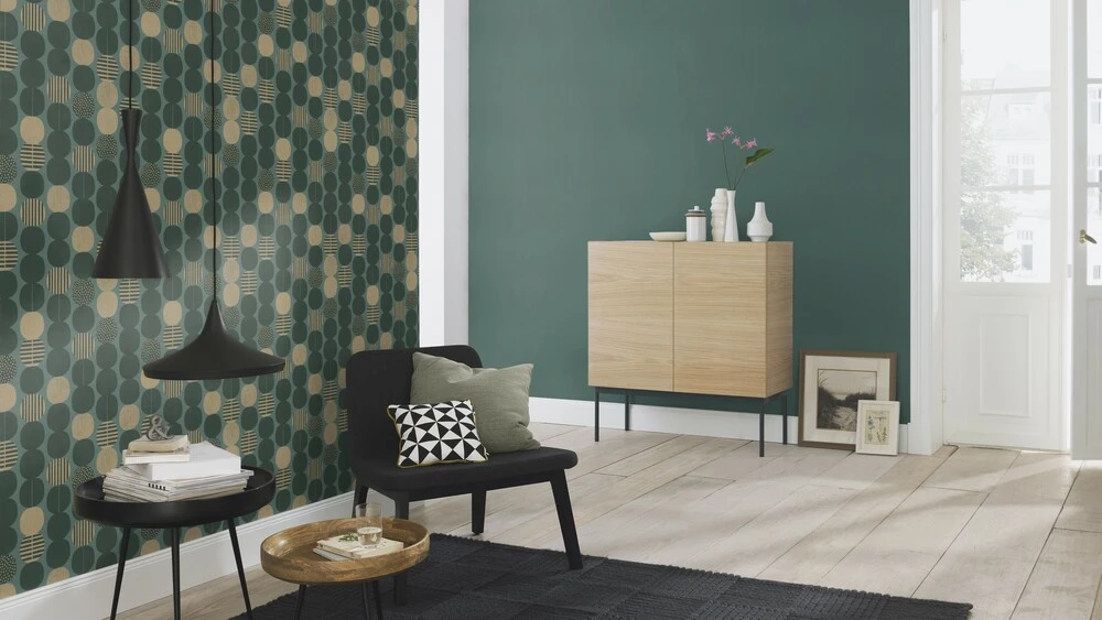 Tapete Vlies Rasch Grafik Kreise Grün Gold 539752 6 Tapete Vlies Rasch Grafik Kreise Grün Gold 539752 – Bild 4