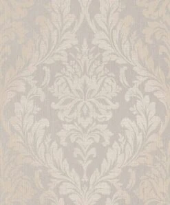 Textiltapete Blattornament Grau Beige Glanz 086354