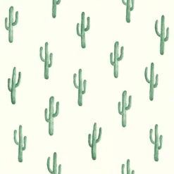 Vliestapete World Wide Walls Kakteen Weiß Dunkelgrün 138900